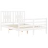 Cama Matrimonial | Cama Para Adultos | Estructura De Cama Con Cabecero Madera Maciza Blanco 140x200 Cm Cfw930124