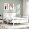 Cama Matrimonial | Cama Para Adultos | Estructura De Cama Con Cabecero Madera Maciza Blanco 140x200 Cm Cfw161853