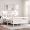 Cama Matrimonial | Cama Para Adultos | Estructura De Cama Con Cabecero Madera Maciza Blanco 140x200 Cm Cfw407699