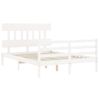 Cama Matrimonial | Cama Para Adultos | Estructura De Cama Con Cabecero Madera Maciza Blanco 140x200 Cm Cfw407699