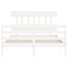 Cama Matrimonial | Cama Para Adultos | Estructura De Cama Con Cabecero Madera Maciza Blanco 140x200 Cm Cfw407699