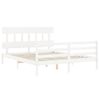 Cama Matrimonial | Cama Para Adultos | Estructura De Cama Con Cabecero Madera Maciza Blanco 160x200 Cm Cfw182845