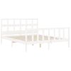 Cama Matrimonial | Cama Para Adultos | Estructura De Cama Con Cabecero Madera Maciza Blanco 160x200 Cm Cfw695043