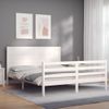 Cama Matrimonial | Cama Para Adultos | Estructura De Cama Con Cabecero Madera Maciza Blanco 160x200 Cm Cfw452402