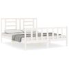 Cama Matrimonial | Cama Para Adultos | Estructura De Cama Con Cabecero Madera Maciza Blanco 160x200 Cm Cfw961330