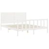 Cama Matrimonial | Cama Para Adultos | Estructura De Cama Con Cabecero Madera Maciza Blanco 160x200 Cm Cfw543117