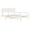 Cama Matrimonial | Cama Para Adultos | Estructura De Cama Con Cabecero Madera Maciza Blanco 160x200 Cm Cfw743625