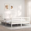 Cama Matrimonial | Cama Para Adultos | Estructura De Cama Con Cabecero Madera Maciza Blanco 160x200 Cm Cfw890929