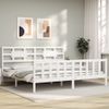 Cama Matrimonial | Cama Para Adultos | Estructura De Cama Con Cabecero Madera Maciza Blanco 200x200 Cm Cfw633818