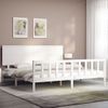 Cama Matrimonial | Cama Para Adultos | Estructura De Cama Con Cabecero Madera Maciza Blanco 200x200 Cm Cfw551207