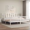 Cama Matrimonial | Cama Para Adultos | Estructura De Cama Con Cabecero Madera Maciza Blanco 200x200 Cm Cfw340866