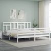 Cama Matrimonial | Cama Para Adultos | Estructura De Cama Con Cabecero Madera Maciza Blanco 200x200 Cm Cfw340866