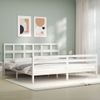 Cama Matrimonial | Cama Para Adultos | Estructura De Cama Con Cabecero Madera Maciza Blanco 200x200 Cm Cfw869684