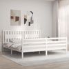 Cama Matrimonial | Cama Para Adultos | Estructura De Cama Con Cabecero Madera Maciza Blanco 200x200 Cm Cfw431463