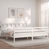 Cama Matrimonial | Cama Para Adultos | Estructura De Cama Con Cabecero Madera Maciza Blanco 200x200 Cm Cfw391954