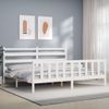 Cama Matrimonial | Cama Para Adultos | Estructura De Cama Con Cabecero Madera Maciza Blanco 200x200 Cm Cfw850589