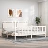 Cama Matrimonial | Cama Para Adultos | Estructura De Cama Con Cabecero Madera Maciza Blanco 200x200 Cm Cfw951078