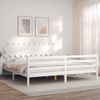 Cama Matrimonial | Cama Para Adultos | Estructura De Cama Con Cabecero Madera Maciza Blanco 200x200cm Cfw696843