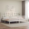 Cama Matrimonial | Cama Para Adultos | Estructura De Cama Con Cabecero Madera Maciza Blanco 200x200cm Cfw715029