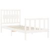 Cama Individual | Cama Para Adultos | Estructura De Cama Con Cabecero Madera Maciza Blanco 90x200 Cm Cfw485300