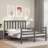 Cama Matrimonial | Cama Para Adultos | Estructura De Cama Con Cabecero Madera Maciza Gris 140x190 Cm Cfw366795