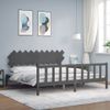 Cama Matrimonial | Cama Para Adultos | Estructura De Cama Con Cabecero Madera Maciza Gris 200x200 Cm Cfw976343