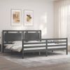 Cama Matrimonial | Cama Para Adultos | Estructura De Cama Con Cabecero Madera Maciza Gris 200x200 Cm Cfw457903