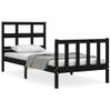 Cama Individual | Cama Para Adultos | Estructura De Cama Con Cabecero Madera Maciza Negro Cfw765252