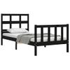 Cama Individual | Cama Para Adultos | Estructura De Cama Con Cabecero Madera Maciza Negro Cfw765252