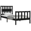 Cama Individual | Cama Para Adultos | Estructura De Cama Con Cabecero Madera Maciza Negro Cfw588236