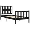 Cama Individual | Cama Para Adultos | Estructura De Cama Con Cabecero Madera Maciza Negro Cfw588236