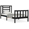 Cama Individual | Cama Para Adultos | Estructura De Cama Con Cabecero Madera Maciza Negro Cfw537967