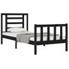 Cama Individual | Cama Para Adultos | Estructura De Cama Con Cabecero Madera Maciza Negro Cfw537967