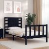 Cama Individual | Cama Para Adultos | Estructura De Cama Individual Con Cabecero Madera Maciza Negro Cfw881332