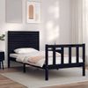 Cama Individual | Cama Para Adultos | Estructura De Cama Con Cabecero Madera Maciza Negro Cfw577325