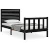 Cama Individual | Cama Para Adultos | Estructura De Cama Con Cabecero Madera Maciza Negro Cfw577325