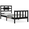 Cama Individual | Cama Para Adultos | Estructura De Cama Con Cabecero Madera Maciza Negro Cfw455489