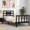 Cama Individual | Cama Para Adultos | Estructura De Cama Con Cabecero Madera Maciza Negro Cfw455489