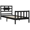 Cama Individual | Cama Para Adultos | Estructura De Cama Con Cabecero Madera Maciza Negro Cfw455489