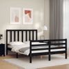 Cama Matrimonial | Cama Para Adultos | Estructura De Cama Con Cabecero Madera Maciza Negro 120x200 Cm Cfw228884