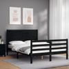 Cama Matrimonial | Cama Para Adultos | Estructura De Cama Con Cabecero Madera Maciza Negro 120x200 Cm Cfw370780