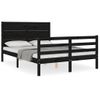 Cama Matrimonial | Cama Para Adultos | Estructura De Cama Con Cabecero Madera Maciza Negro 120x200 Cm Cfw370780