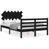 Cama Matrimonial | Cama Para Adultos | Estructura De Cama Con Cabecero Madera Maciza Negro 120x200 Cm Cfw741345