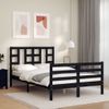 Cama Matrimonial | Cama Para Adultos | Estructura De Cama Con Cabecero Madera Maciza Negro 120x200 Cm Cfw719209