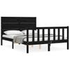 Cama Matrimonial | Cama Para Adultos | Estructura De Cama Con Cabecero Madera Maciza Negro 120x200 Cm Cfw486711