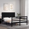 Cama Matrimonial | Cama Para Adultos | Estructura De Cama Con Cabecero Madera Maciza Negro 120x200 Cm Cfw260509