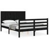 Cama Matrimonial | Cama Para Adultos | Estructura De Cama Con Cabecero Madera Maciza Negro 120x200 Cm Cfw260509