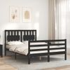 Cama Matrimonial | Cama Para Adultos | Estructura De Cama Con Cabecero Madera Maciza Negro 120x200 Cm Cfw881451