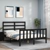 Cama Matrimonial | Cama Para Adultos | Estructura De Cama Con Cabecero Madera Maciza Negro 140x190 Cm Cfw705112