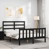 Cama Matrimonial | Cama Para Adultos | Estructura De Cama Con Cabecero Madera Maciza Negro 140x190 Cm Cfw705112